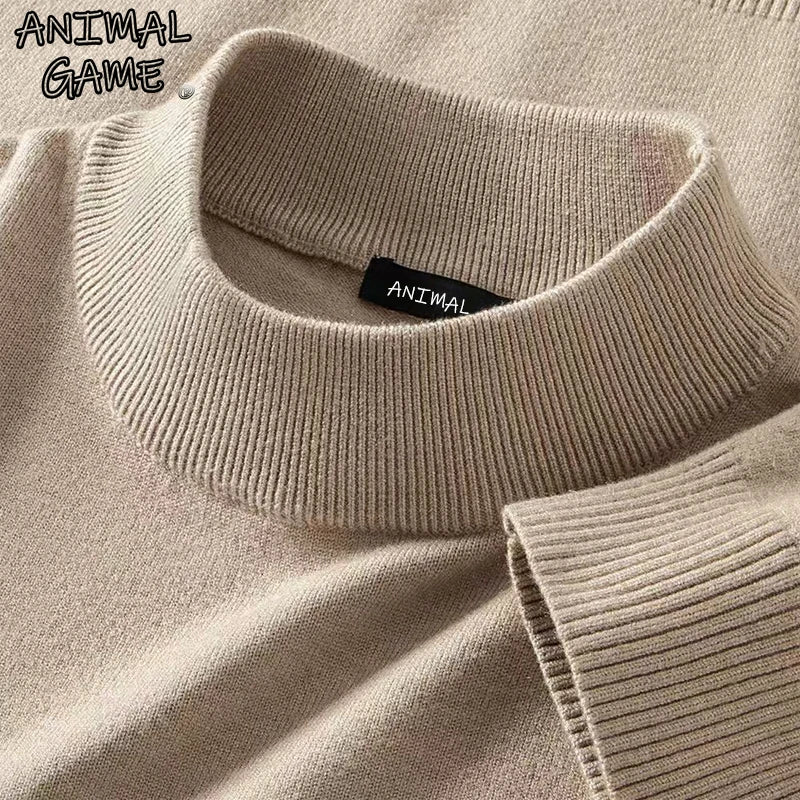 Animal Game Mens Mock Neck Casual Woolen Sweater Half Turtleneck Pullovers Sweaters  Knitwear Men's Cold Blouse Outdoor Coats