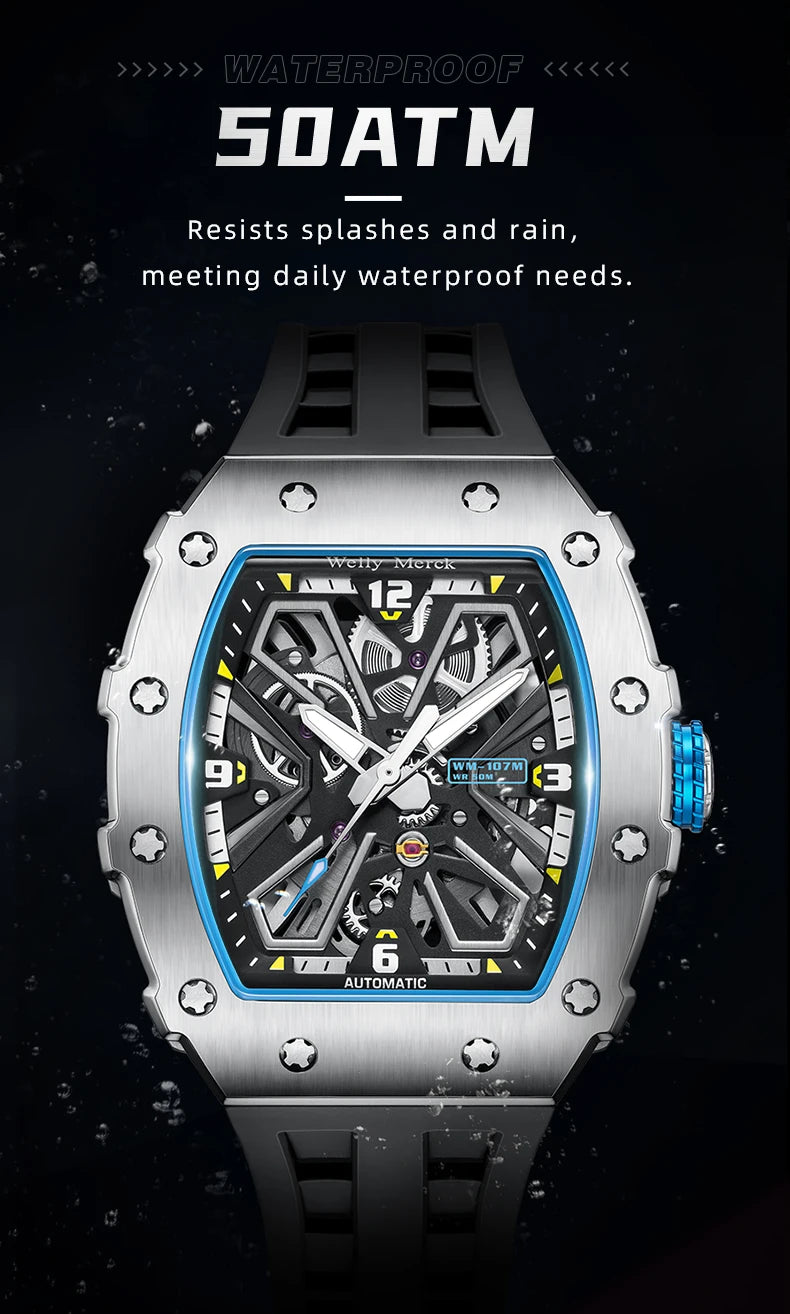 WM Watch 6T28 Automatic Mechanical Watch, Men’s, Sapphire Crystal, AR Coating, 50m Water Resistance, Welly Merck Watches 107M-WM