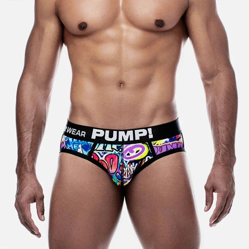 Summer Men Underwear Funny Print Briefs Underpants Graffiti Panties Jockstrap Low Waist Butt Lifter Male Underwear