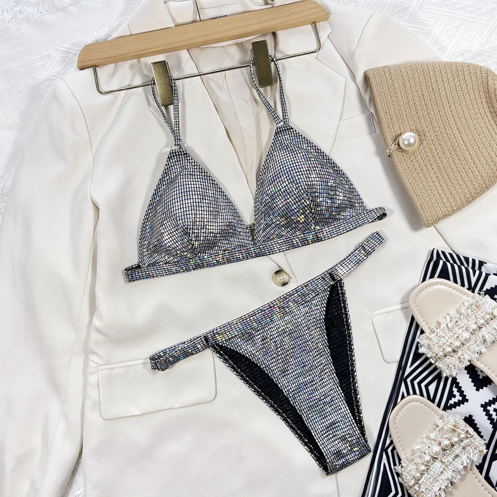 Bling Sexy Bikini Women Swimwear Brazilian Swimsuit Feminine Bikinis Set Solid Beachwear Female Bathing Suit Dropshipping