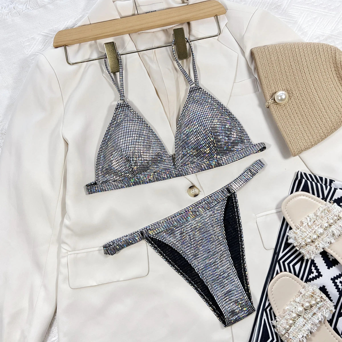 Bling Sexy Bikini Women Swimwear Brazilian Swimsuit Feminine Bikinis Set Solid Beachwear Female Bathing Suit Dropshipping