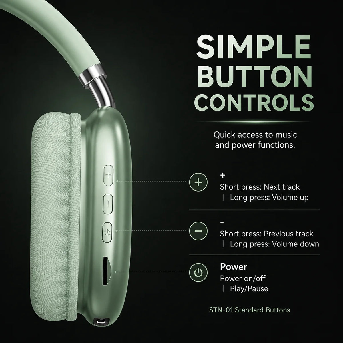 Wireless Headphones ANC Bluetooth 6.0 Over-Ear 40mm Driver Type-C Fast Charging 15H Playtime 3D Stereo TF Card Hi-Fi Headset