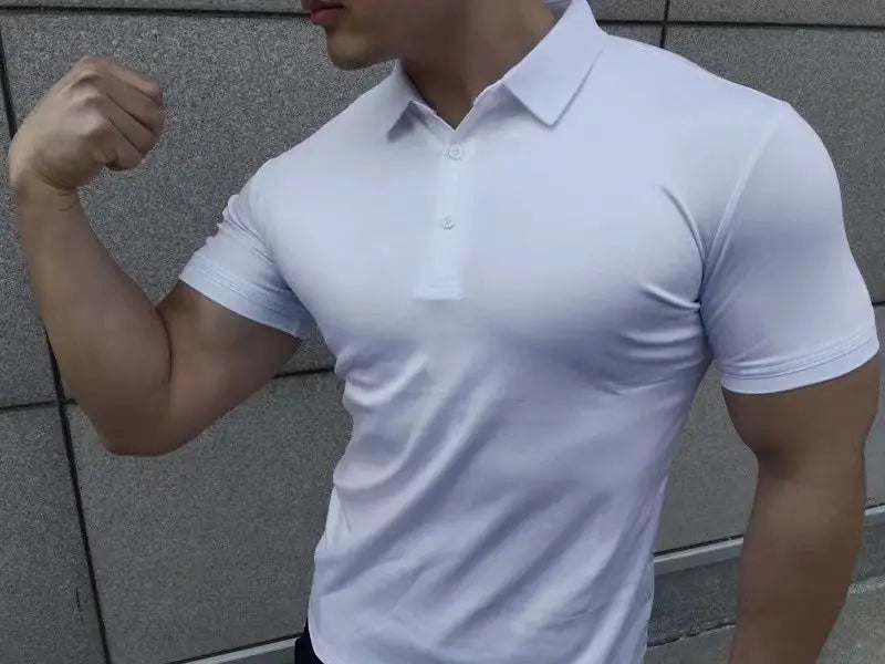Male With Collar Tee White Tops Skinny Polo Shirts Plain Mens T-shirt Gym Muscles Smooth Men's Clothing Comfortable Casual Xl