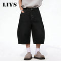 ONE·DINY American Style Retro Black Ultra Baggy Machete Wide Leg Denim Shorts Fashion Men's Women's Daily Jeans Capris Jeans