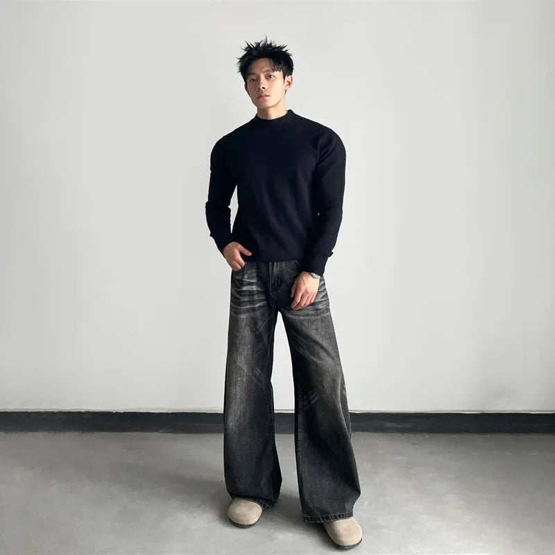 2026 Retro Streetwear Wide-Leg Jeans For Men Autumn Y2K Vintage Casual Denim Pants Man's Punk Fashion Washed Baggy Jean Trousers