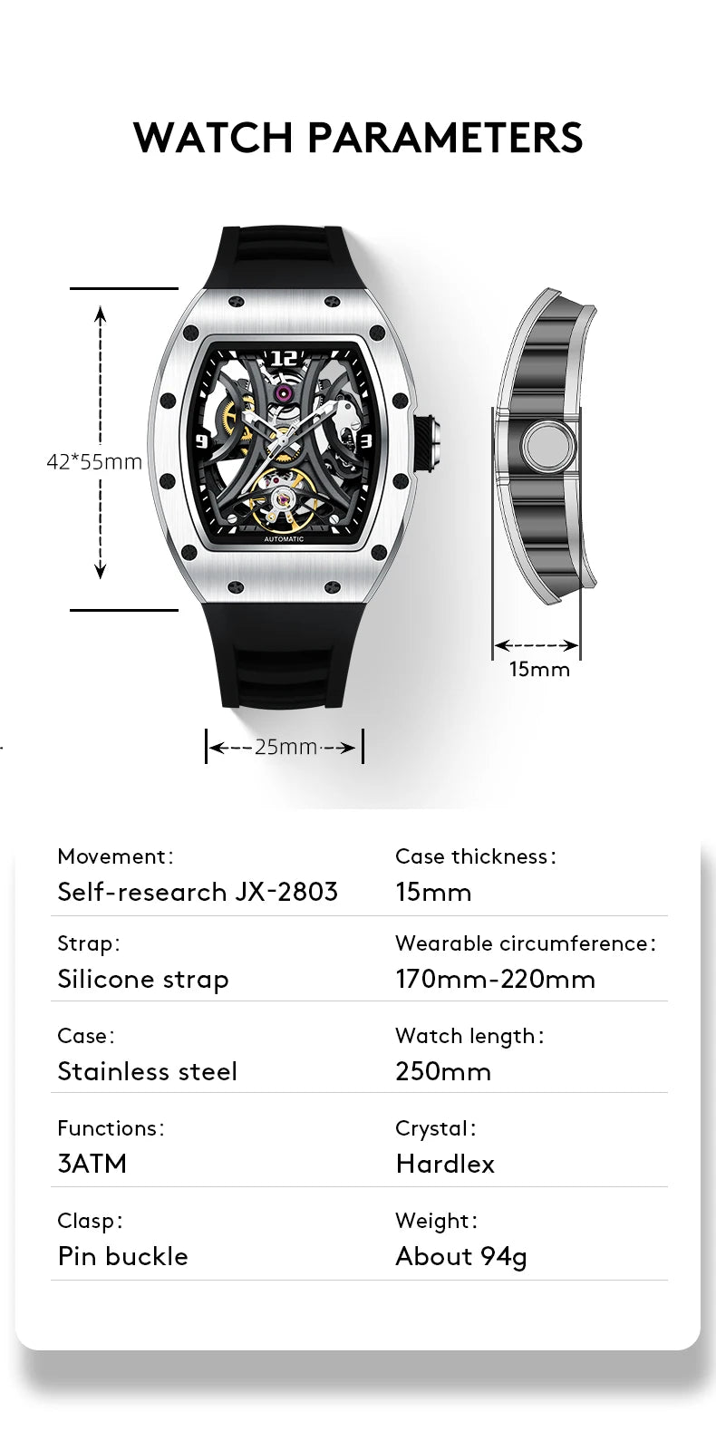 Wristwatch Top Brand Luxury Sports Men Wristwatch Waterproof Automatic Mechanical Watches Relogio Masculino