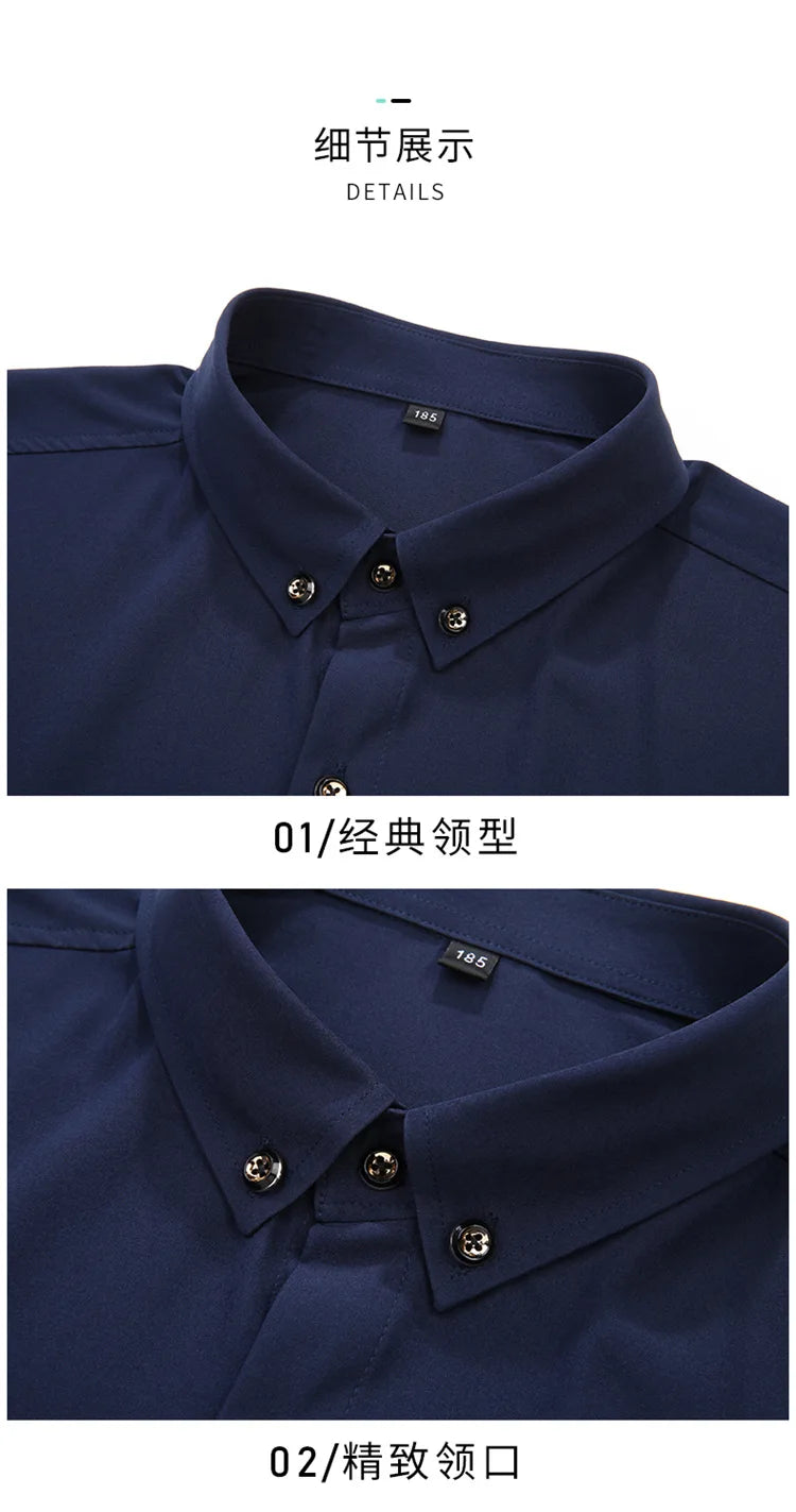 Men Big Dress Shirts Solid Long Sleeve Fashion Classic Black Office Work Tops High-end Men Business Formal Shirts Male Clothing