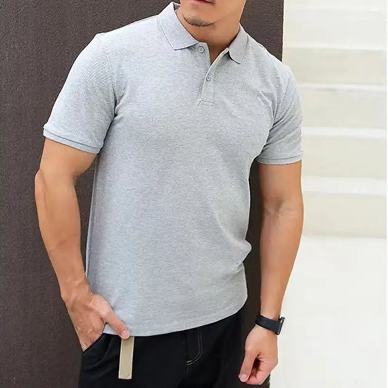 Male With Collar Tee White Tops Skinny Polo Shirts Plain Mens T-shirt Gym Muscles Smooth Men's Clothing Comfortable Casual Xl