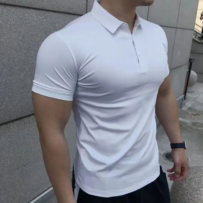 Male With Collar Tee White Tops Skinny Polo Shirts Plain Mens T-shirt Gym Muscles Smooth Men's Clothing Comfortable Casual Xl