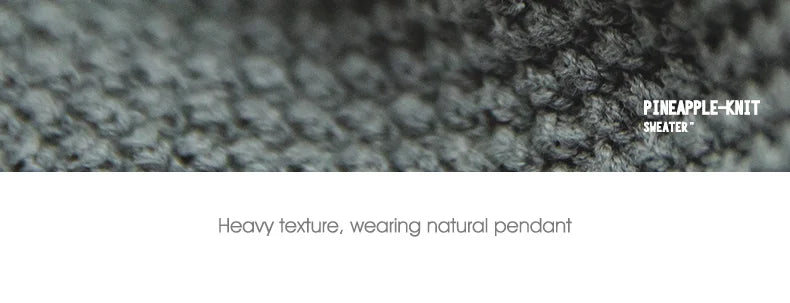 Maden Workwear Men's Vintage Heavyweight Grey Pineapple Pattern Sweater Thickened Round Neck Lazy Autumn Knit