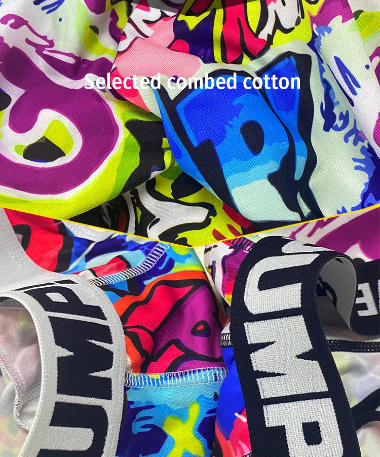 Summer Men Underwear Funny Print Briefs Underpants Graffiti Panties Jockstrap Low Waist Butt Lifter Male Underwear