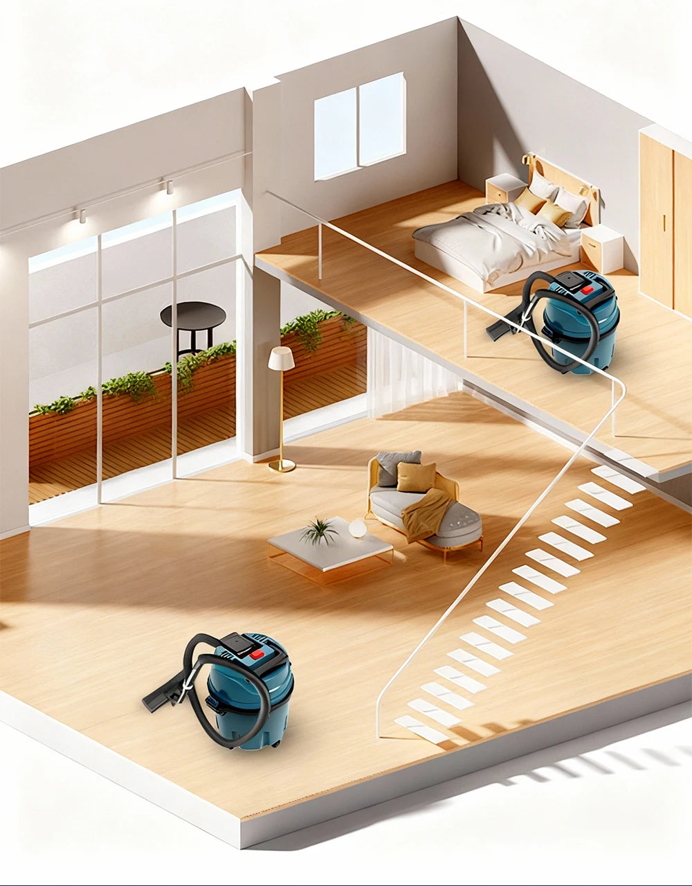 Industrial Wet Dry Vacuum Cleaner Rechargeable Cleaning Machine 15L Cordless Shop Vacuum for Job Site/Warehouse/Car Washing