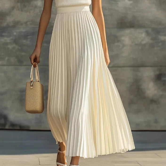 Women Dresses 2026 elegant casual comfortable cream-colored chiffon sleeveless pleated long dress women's clothing vestidoes