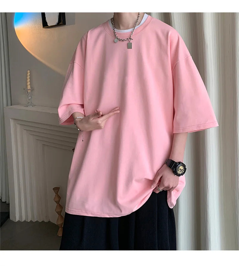 Men's Cotton T-shirts White Mens Oversized T Shirt Solid Summer Casual Wear Tee Shirts Fashion for Men 5XL Male Clothes