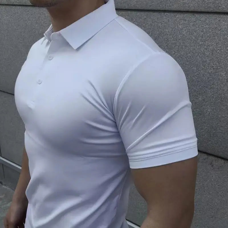 Male With Collar Tee White Tops Skinny Polo Shirts Plain Mens T-shirt Gym Muscles Smooth Men's Clothing Comfortable Casual Xl