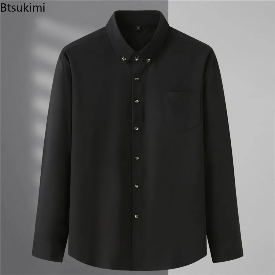 Men Big Dress Shirts Solid Long Sleeve Fashion Classic Black Office Work Tops High-end Men Business Formal Shirts Male Clothing