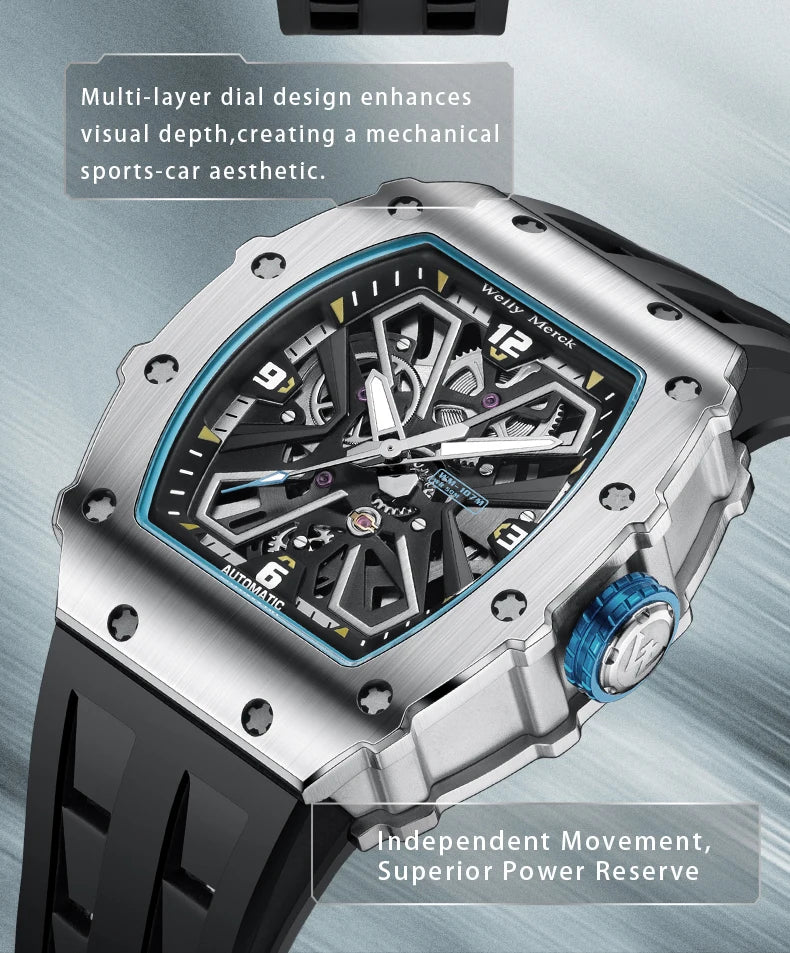 WM Watch 6T28 Automatic Mechanical Watch, Men’s, Sapphire Crystal, AR Coating, 50m Water Resistance, Welly Merck Watches 107M-WM
