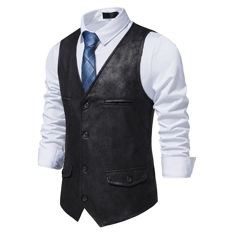 Fashion Men Clothing High Quality Suede Suit Vests Men's V Neck Sleeveless Business Formal Waistcoats Wedding Party Dress Vests