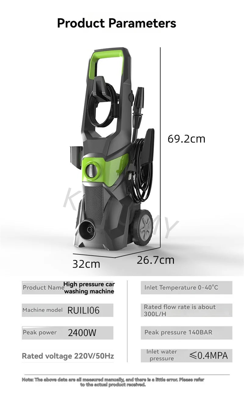 High Pressure Car Washer 2400W 220V 50Hz For Vehicle Home Yard Wall Cleaning Machine