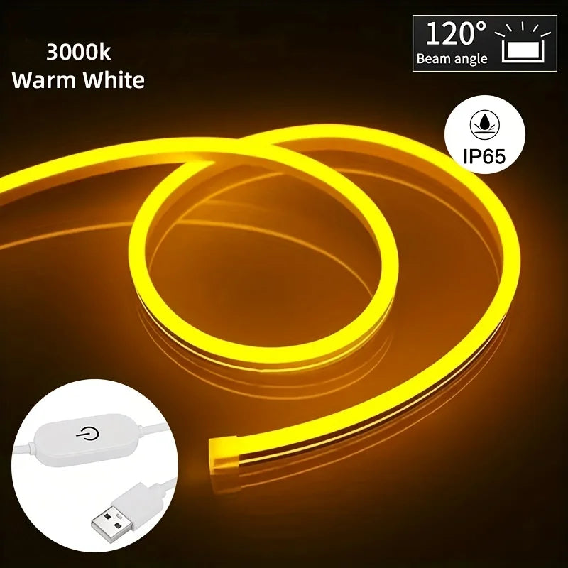 Neon LED Light Strip Smart Touch Sensor Switch Dimmable Neon Sign Flexible Led Ribbon Waterproof Rope Tube Lamp Backlight Decor