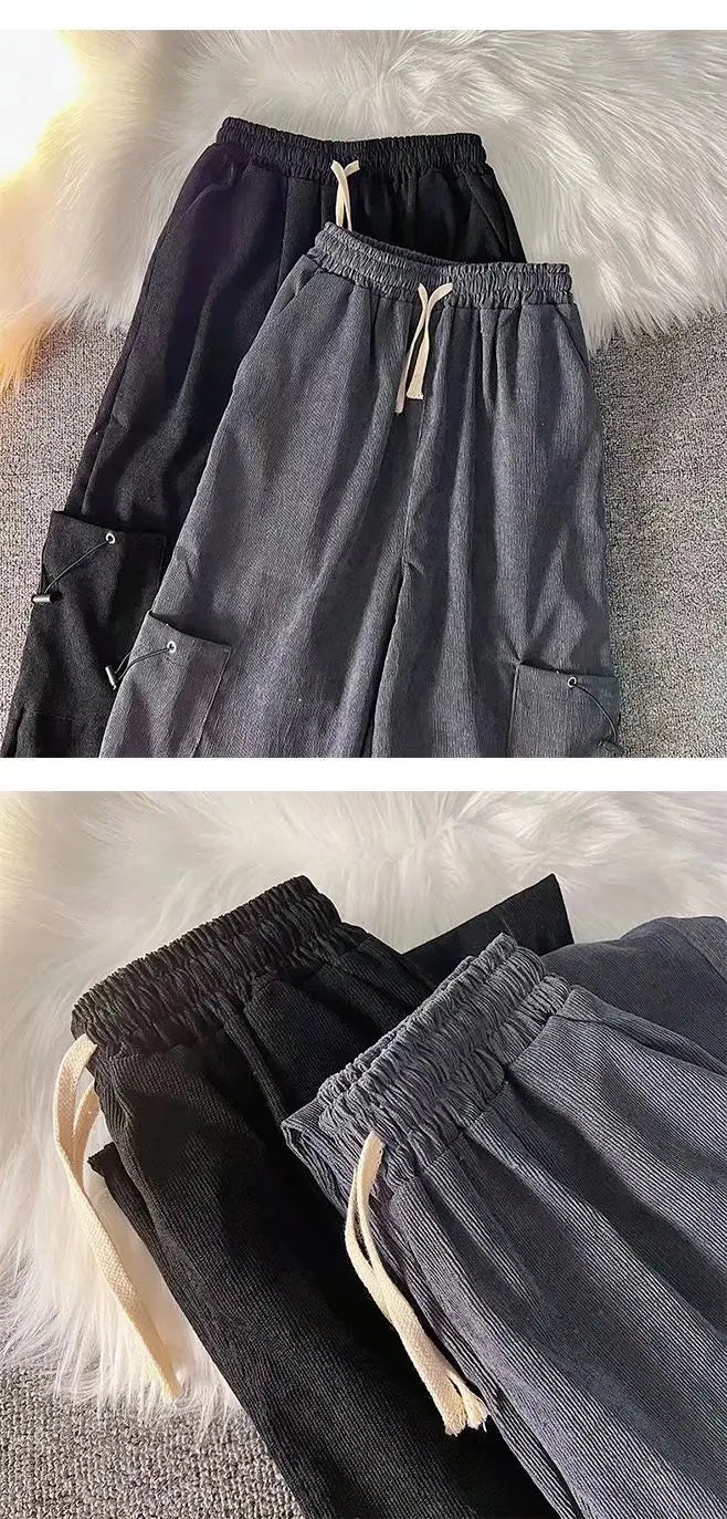 Men's Clothing Japanese Retro Overalls for Men Straight-leg Casual Trousers Loose Corduroy Wide-leg Pants Versatile