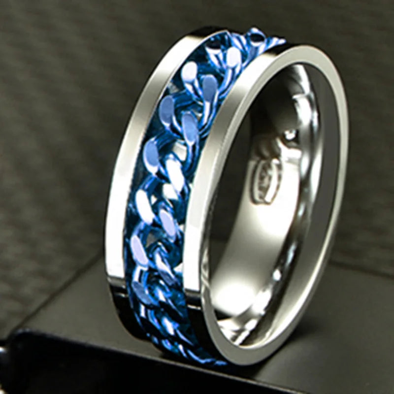Freeteeme Cool Rotatable Chain Men Ring Stainless Steel High Quality Spinner Roman Numerals Punk Women Ring Jewelry Party Gift