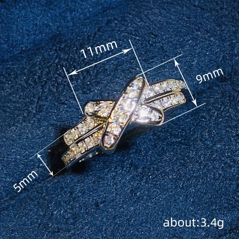 Fashion Female Rings 925 Sterling Silver  X Cross Double Zircon Ring for Women Wedding Trendy Jewelry Dazzling CZ Stone Rings