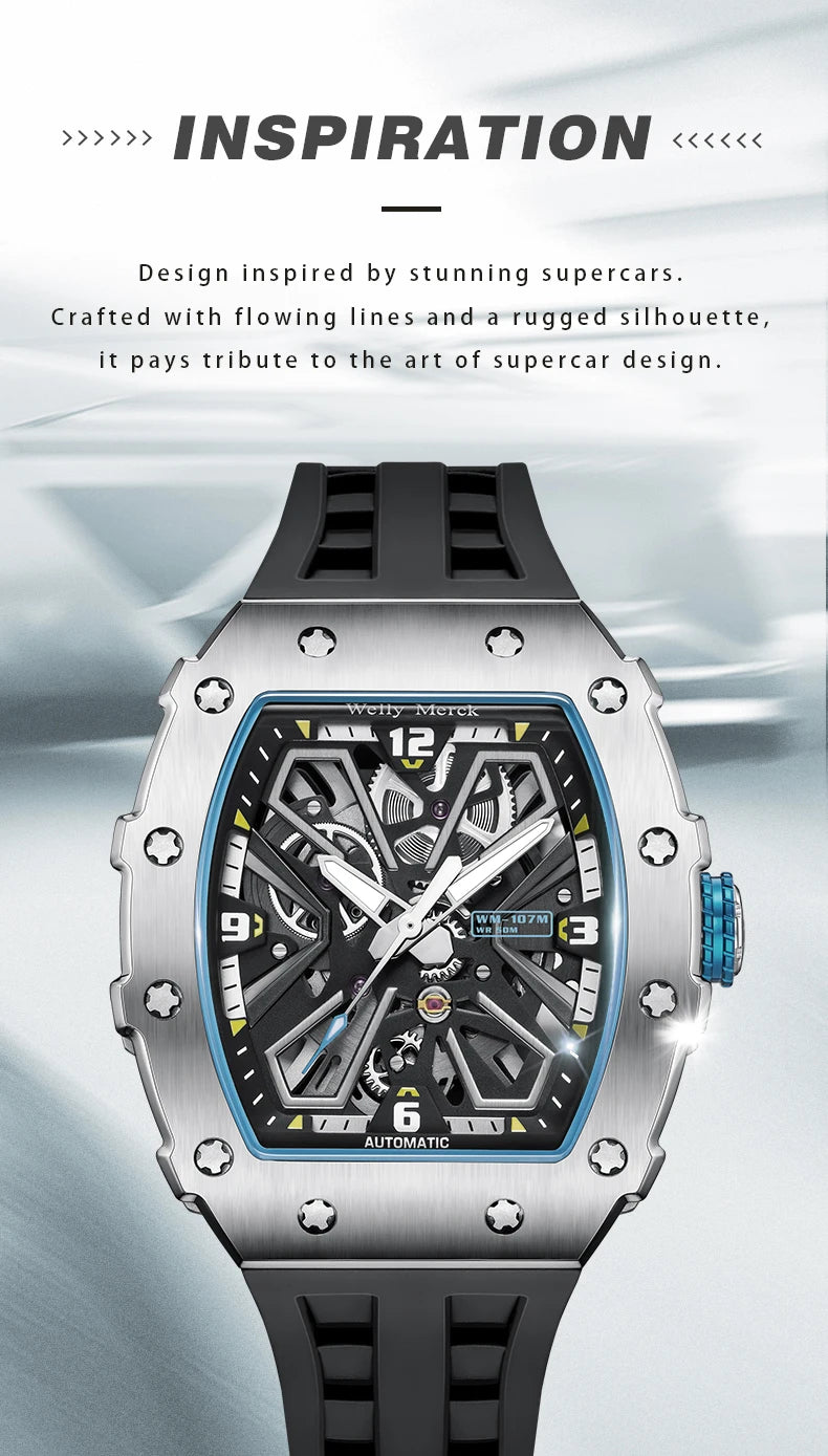 WM Watch 6T28 Automatic Mechanical Watch, Men’s, Sapphire Crystal, AR Coating, 50m Water Resistance, Welly Merck Watches 107M-WM