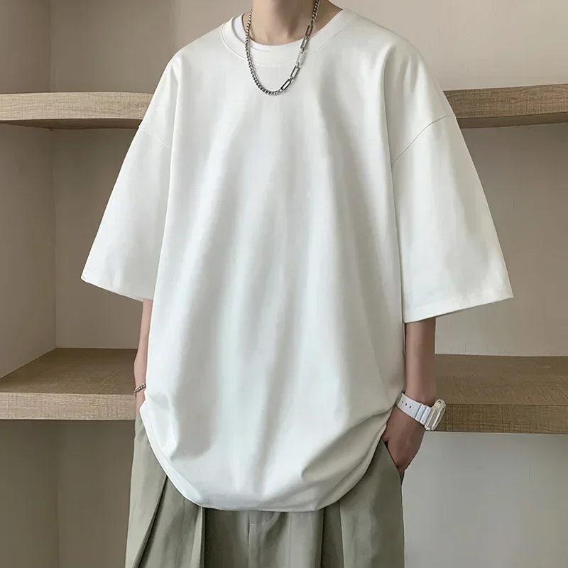 Men's Cotton T-shirts White Mens Oversized T Shirt Solid Summer Casual Wear Tee Shirts Fashion for Men 5XL Male Clothes