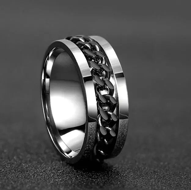 Freeteeme Cool Rotatable Chain Men Ring Stainless Steel High Quality Spinner Roman Numerals Punk Women Ring Jewelry Party Gift