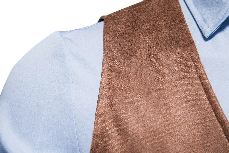 Fashion Men Clothing High Quality Suede Suit Vests Men's V Neck Sleeveless Business Formal Waistcoats Wedding Party Dress Vests