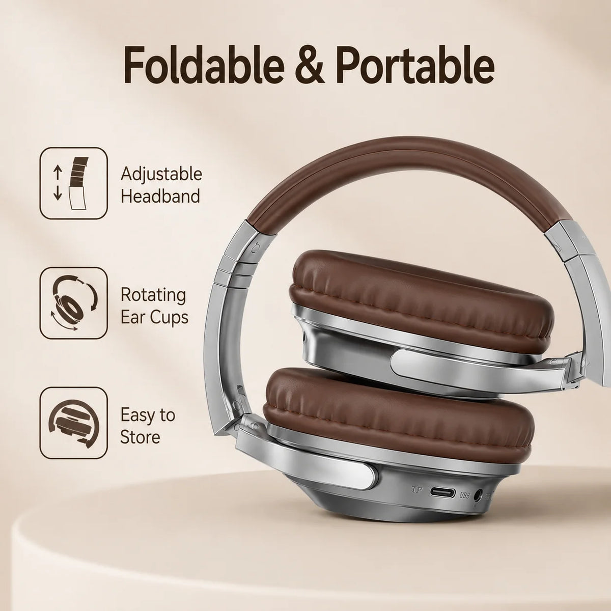 Headphones Exam FM Radio Bluetooth 6.0 Over-Ear Headset 12H Playtime LED Display TF Card AUX Type-C for English Listening