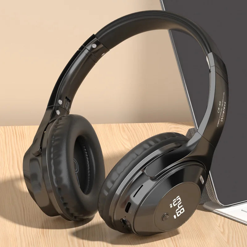 Headphones Exam FM Radio Bluetooth 6.0 Over-Ear Headset 12H Playtime LED Display TF Card AUX Type-C for English Listening