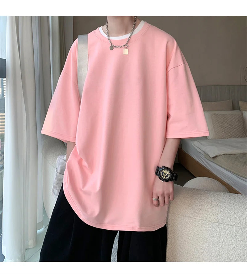 Men's Cotton T-shirts White Mens Oversized T Shirt Solid Summer Casual Wear Tee Shirts Fashion for Men 5XL Male Clothes