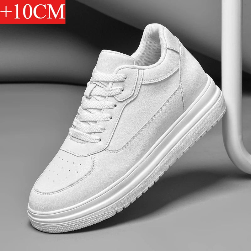 New Invisible Height-increasing Shoes for Men, 6CM-8CM-10CM Sports Shoes,White Leather Sports Shoes for Men,Enlarged Sizes 36-46