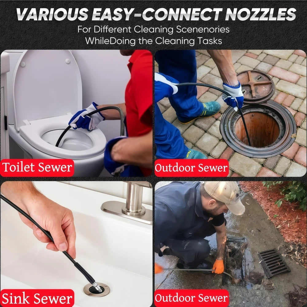 5~50m Pressure Washer Sewer Drain Water Cleaning Hose 5800PSI High Pressure Rotating Cleaning Nozzle For Karcher Bosch Lavor