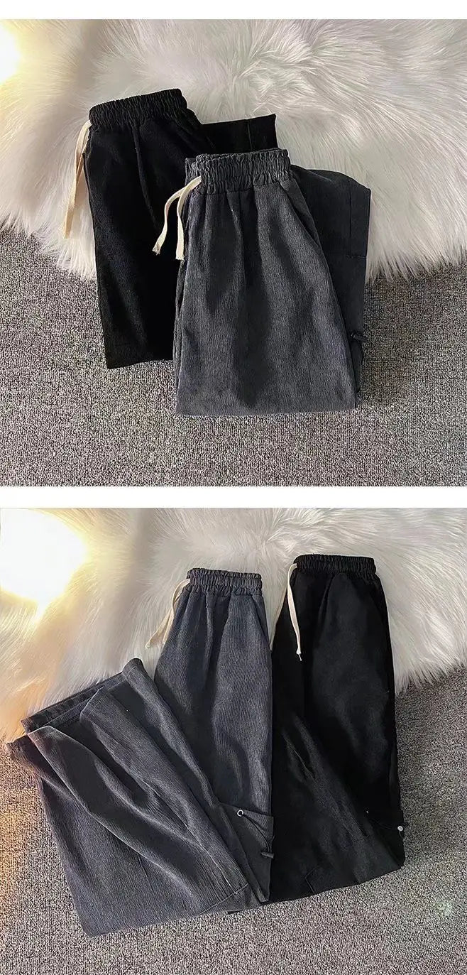 Men's Clothing Japanese Retro Overalls for Men Straight-leg Casual Trousers Loose Corduroy Wide-leg Pants Versatile