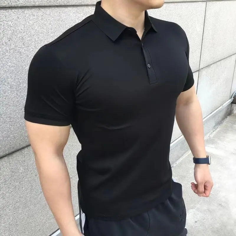 Male With Collar Tee White Tops Skinny Polo Shirts Plain Mens T-shirt Gym Muscles Smooth Men's Clothing Comfortable Casual Xl