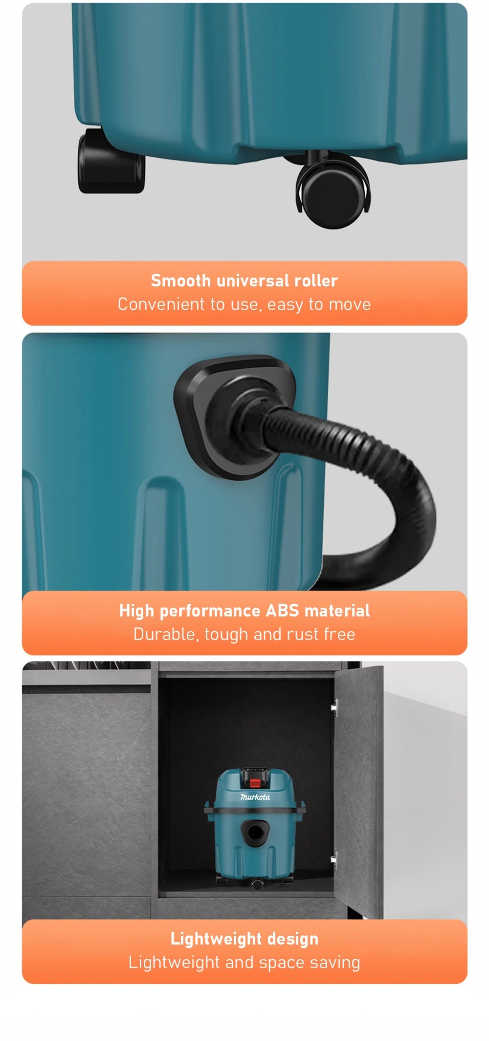 Industrial Wet Dry Vacuum Cleaner Rechargeable Cleaning Machine 15L Cordless Shop Vacuum for Job Site/Warehouse/Car Washing
