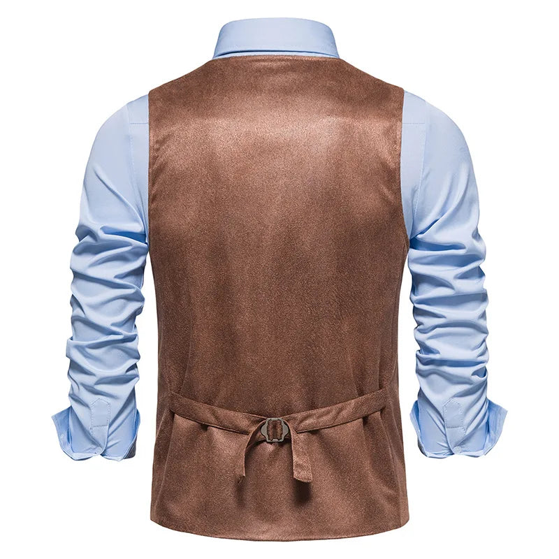 Fashion Men Clothing High Quality Suede Suit Vests Men's V Neck Sleeveless Business Formal Waistcoats Wedding Party Dress Vests