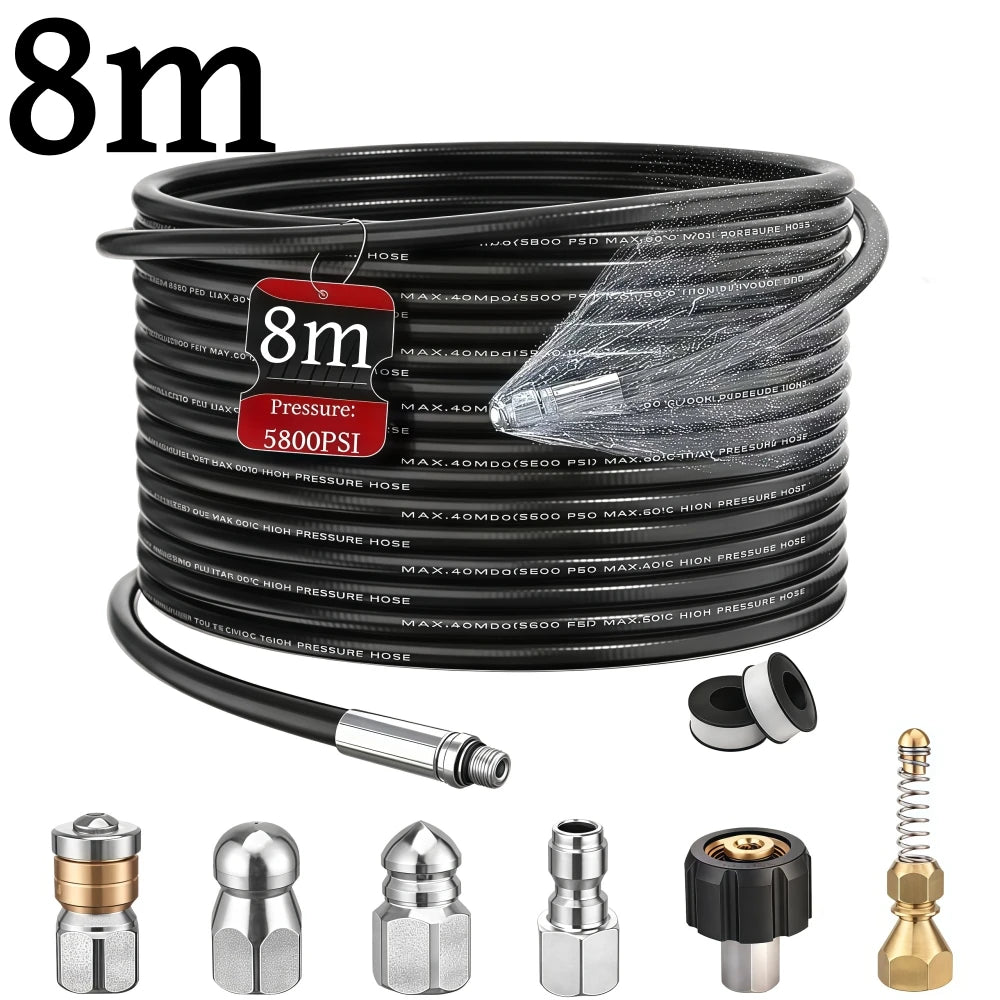5~50m Pressure Washer Sewer Drain Water Cleaning Hose 5800PSI High Pressure Rotating Cleaning Nozzle For Karcher Bosch Lavor