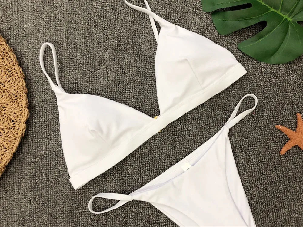 Bikini 2025 New Women's Split Solid Color Adjustable Size Swimsuit