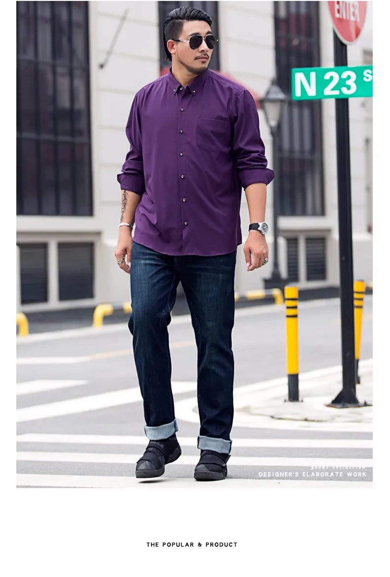 Men Big Dress Shirts Solid Long Sleeve Fashion Classic Black Office Work Tops High-end Men Business Formal Shirts Male Clothing