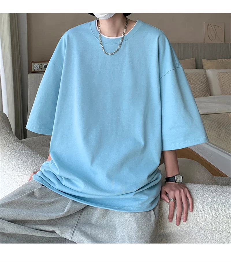 Men's Cotton T-shirts White Mens Oversized T Shirt Solid Summer Casual Wear Tee Shirts Fashion for Men 5XL Male Clothes