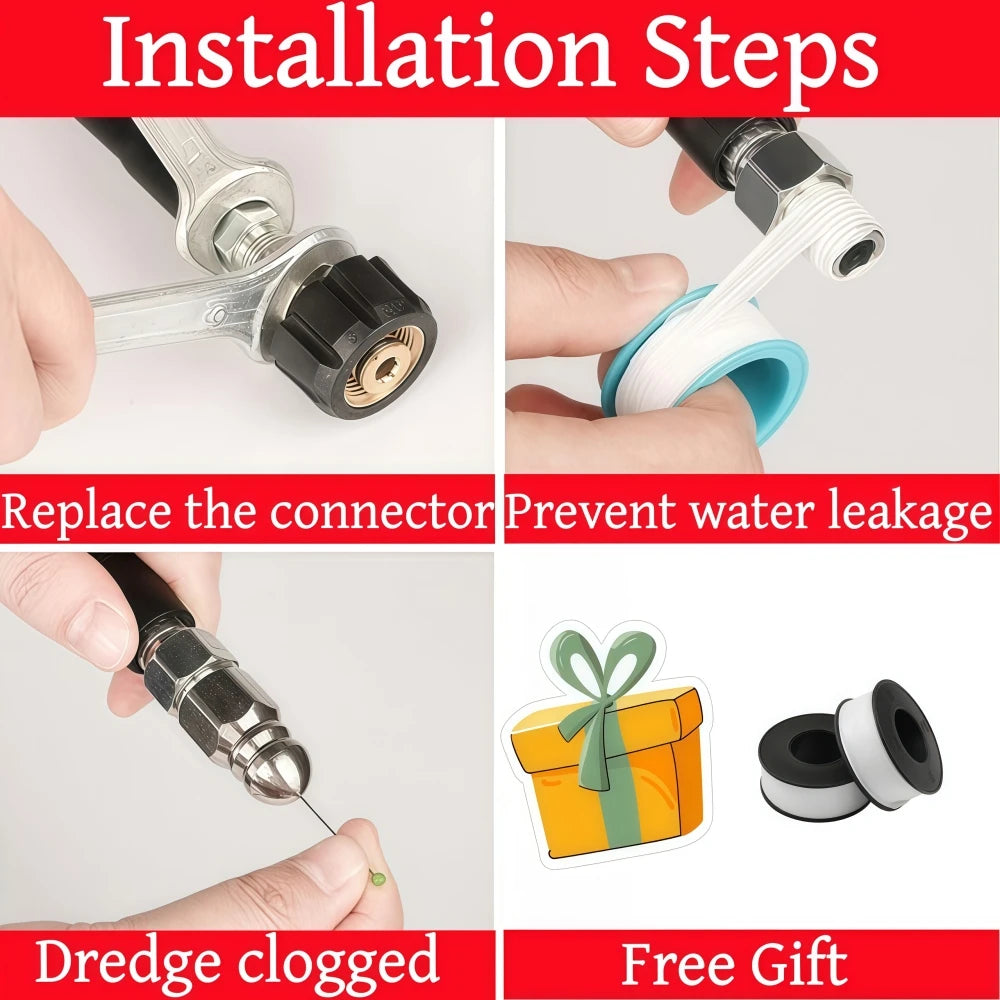 5~50m Pressure Washer Sewer Drain Water Cleaning Hose 5800PSI High Pressure Rotating Cleaning Nozzle For Karcher Bosch Lavor