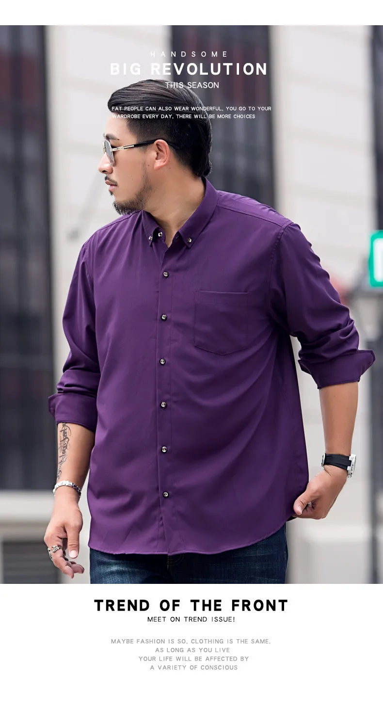 Men Big Dress Shirts Solid Long Sleeve Fashion Classic Black Office Work Tops High-end Men Business Formal Shirts Male Clothing