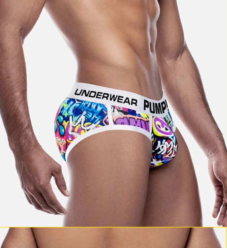 Summer Men Underwear Funny Print Briefs Underpants Graffiti Panties Jockstrap Low Waist Butt Lifter Male Underwear