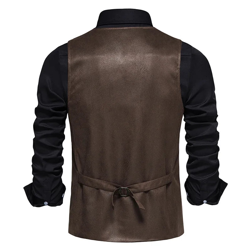 Fashion Men Clothing High Quality Suede Suit Vests Men's V Neck Sleeveless Business Formal Waistcoats Wedding Party Dress Vests