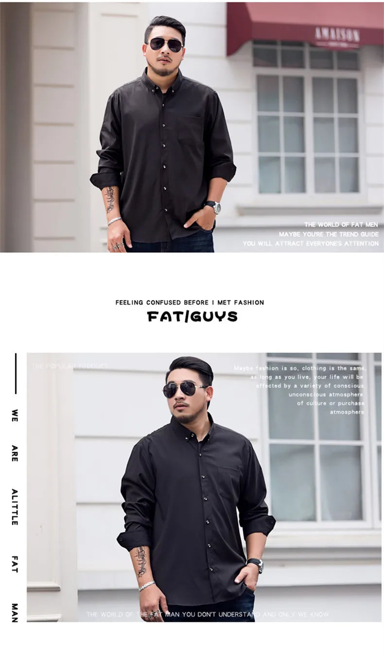 Men Big Dress Shirts Solid Long Sleeve Fashion Classic Black Office Work Tops High-end Men Business Formal Shirts Male Clothing