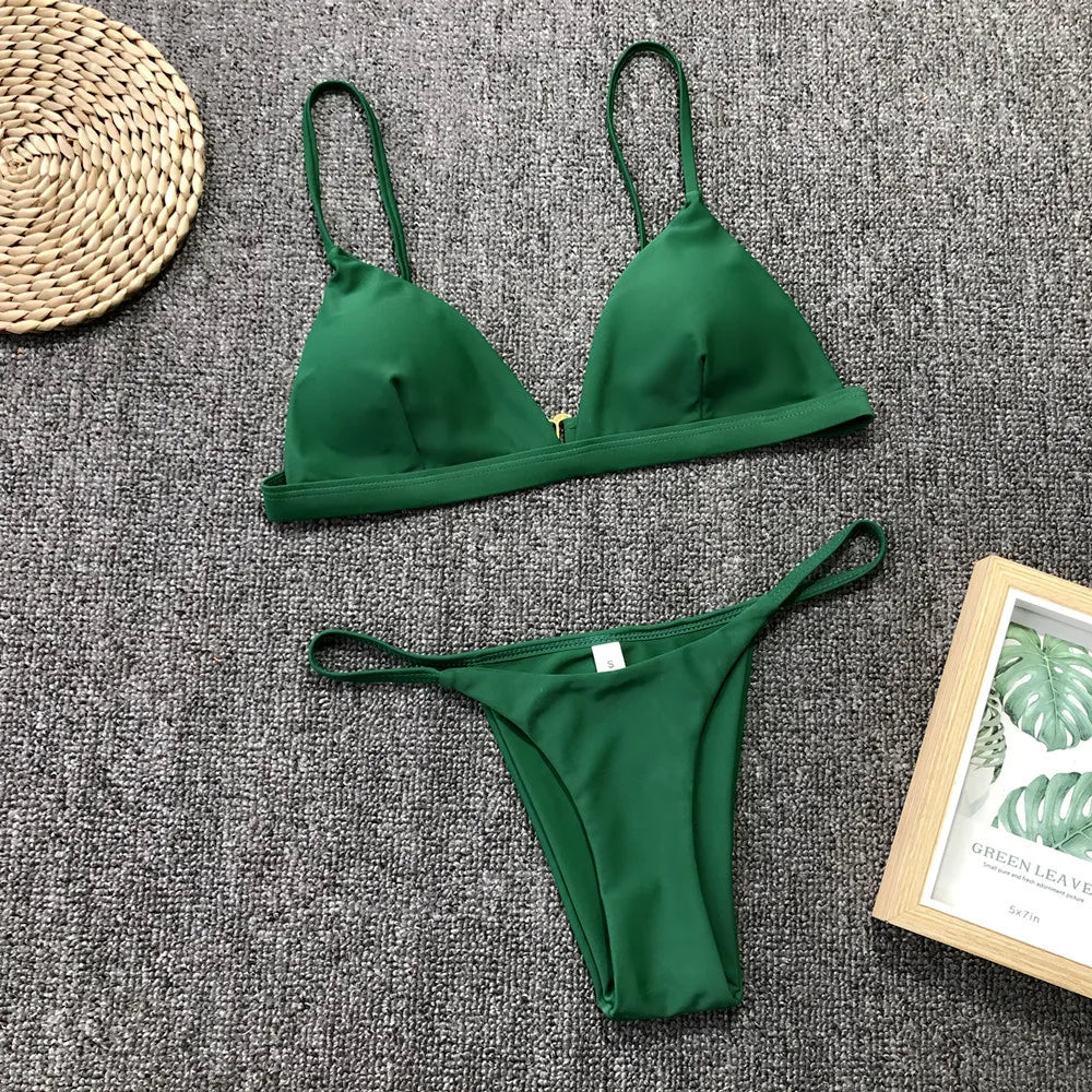 Bikini 2025 New Women's Split Solid Color Adjustable Size Swimsuit